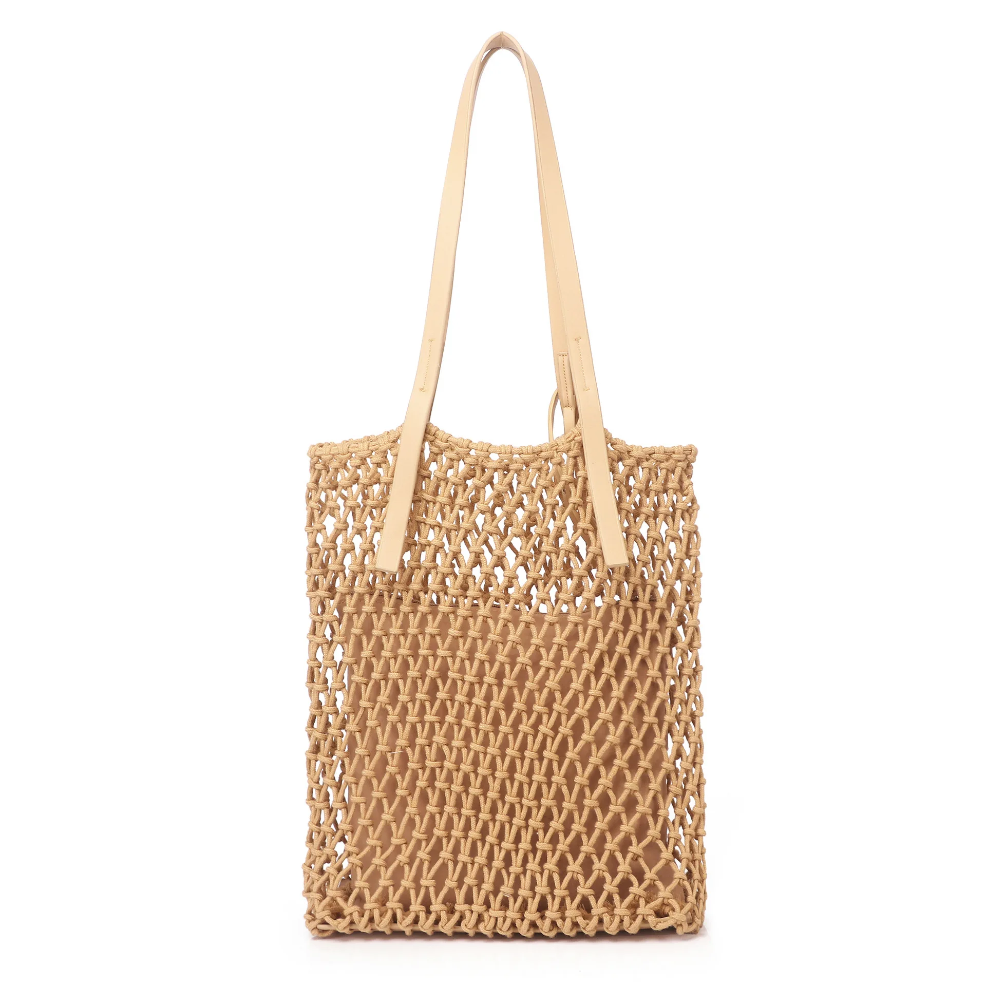 1 шт. соломенная сумка, летняя пляжная сумка, сумка через плечо из хлопчатобумажной нити, красная сетчатая сумка Ins, модная женская простая сумочка