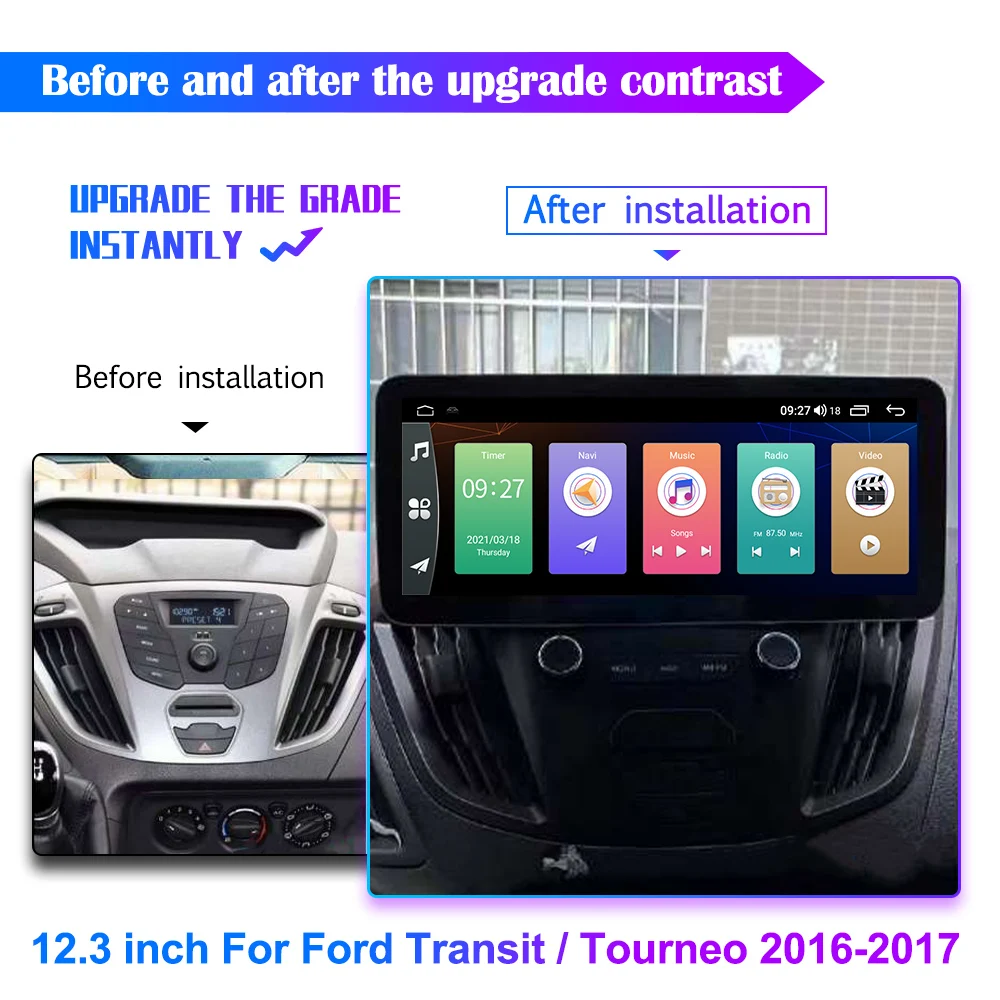 12,3-дюймовый Автомобильный Радио-Мультимедийный Плеер Android 11 Для Ford Transit 2017 2018 2019 Tourneo 2016-2020 Auto GPS Navi 2Din Головное Устройство