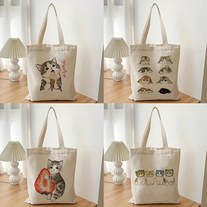 1шт. Милые Кошки, сумки для багажа, винтажная холщовая сумка для покупок в стиле Харадзюку, забавные женские сумки через плечо, Кавайные подарки для детей