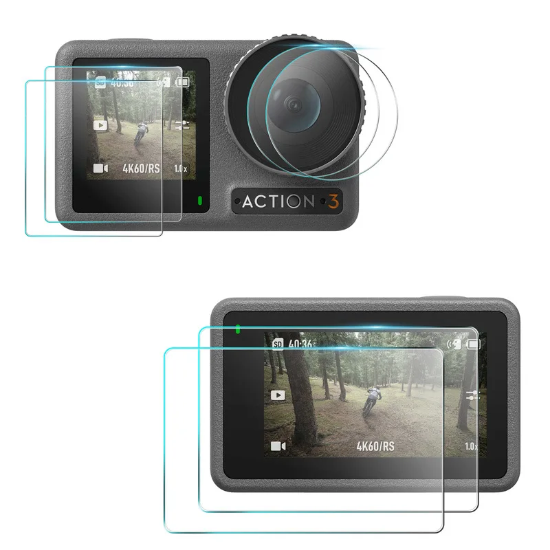 2 комплекта Защитной Пленки из Закаленного Стекла для DJI Action 3 Аксессуары Объектив Камеры Экран HD Защитные Пленки Взрывозащищенная Пленка ПВХ