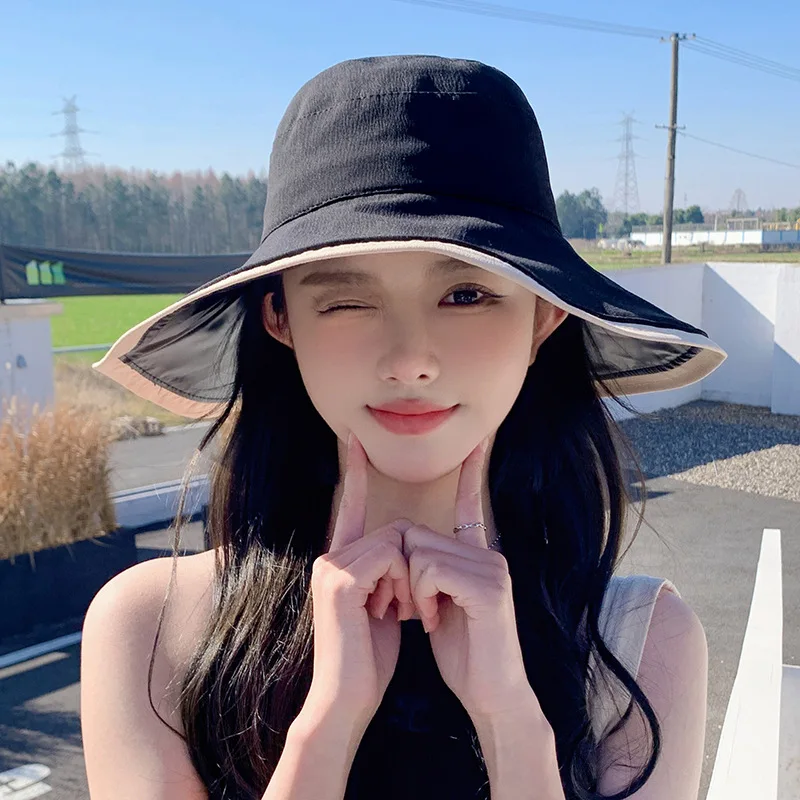 2023 Корейский стиль новый цветной клей солнцезащитная шляпа детская дорожная праздничная солнцезащитная шляпа темпераментный бант с большим краем рыбацкая шляпа