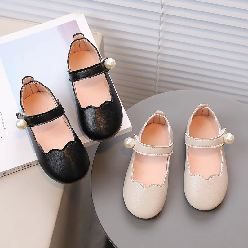 2023 Крупное Жемчужное Украшение Для Маленькой Девочки Mary Janes Shoes Детские Танцевальные Туфли на Низком Каблуке для Принцессы Легкая Обувь G04221