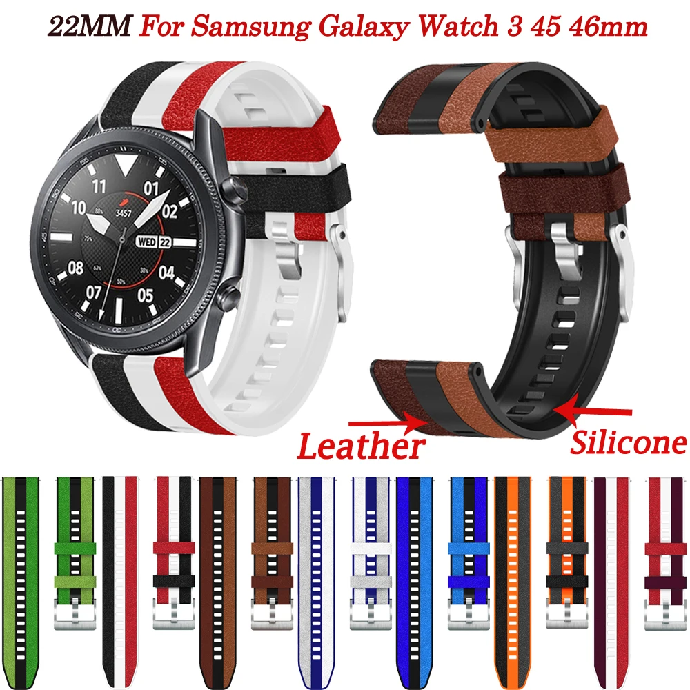 22-миллиметровый ремешок для Gear S3 Frontier/классические смарт-часы Браслет для Samsung Galaxy Watch 3 45 46 мм Кожаный силиконовый ремешок на запястье
