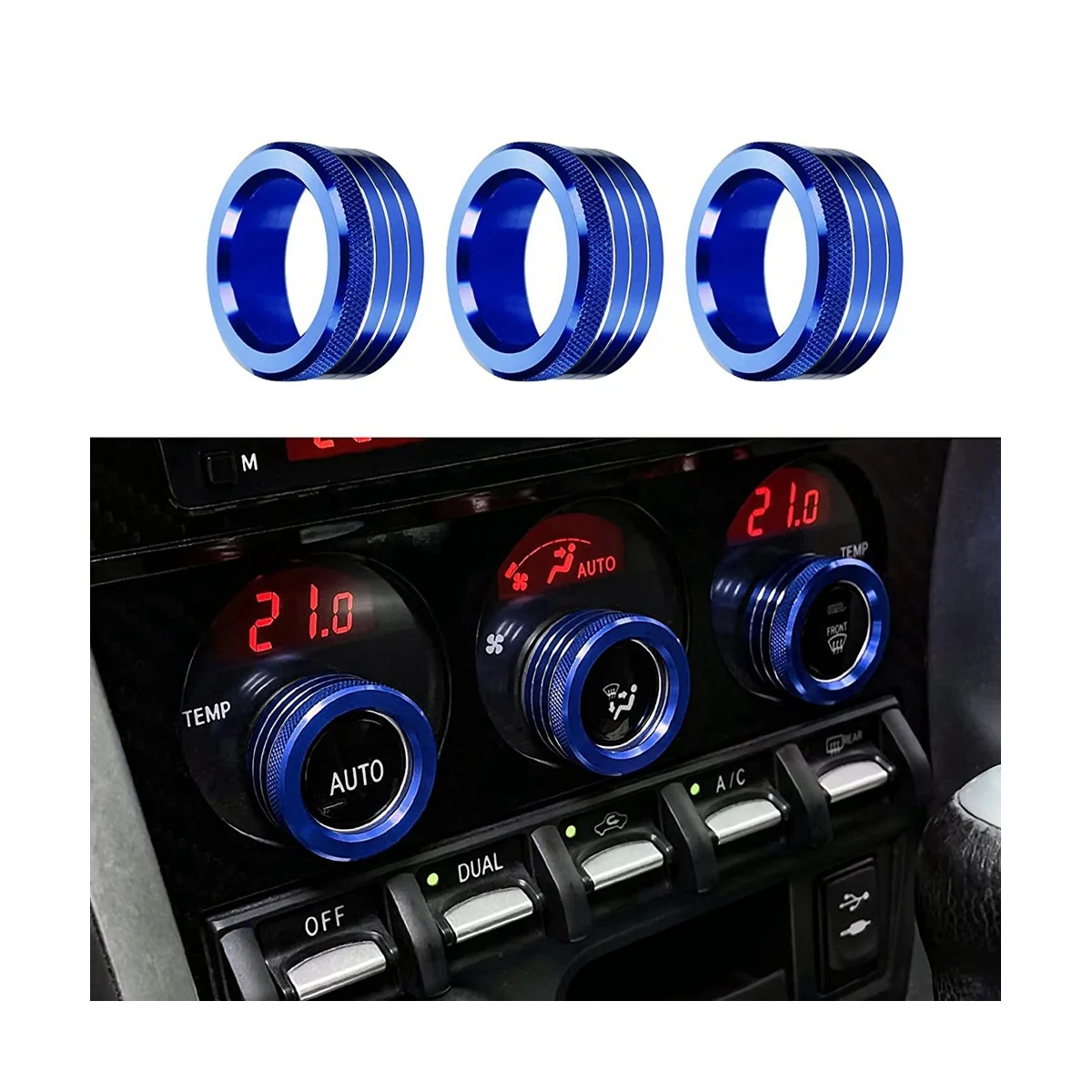 3шт Ручка кондиционера центральной консоли автомобиля, Кольца регулировки громкости, Кнопка крышки для Subaru BRZ, Toyota 86 GT86 2013-2020, синий