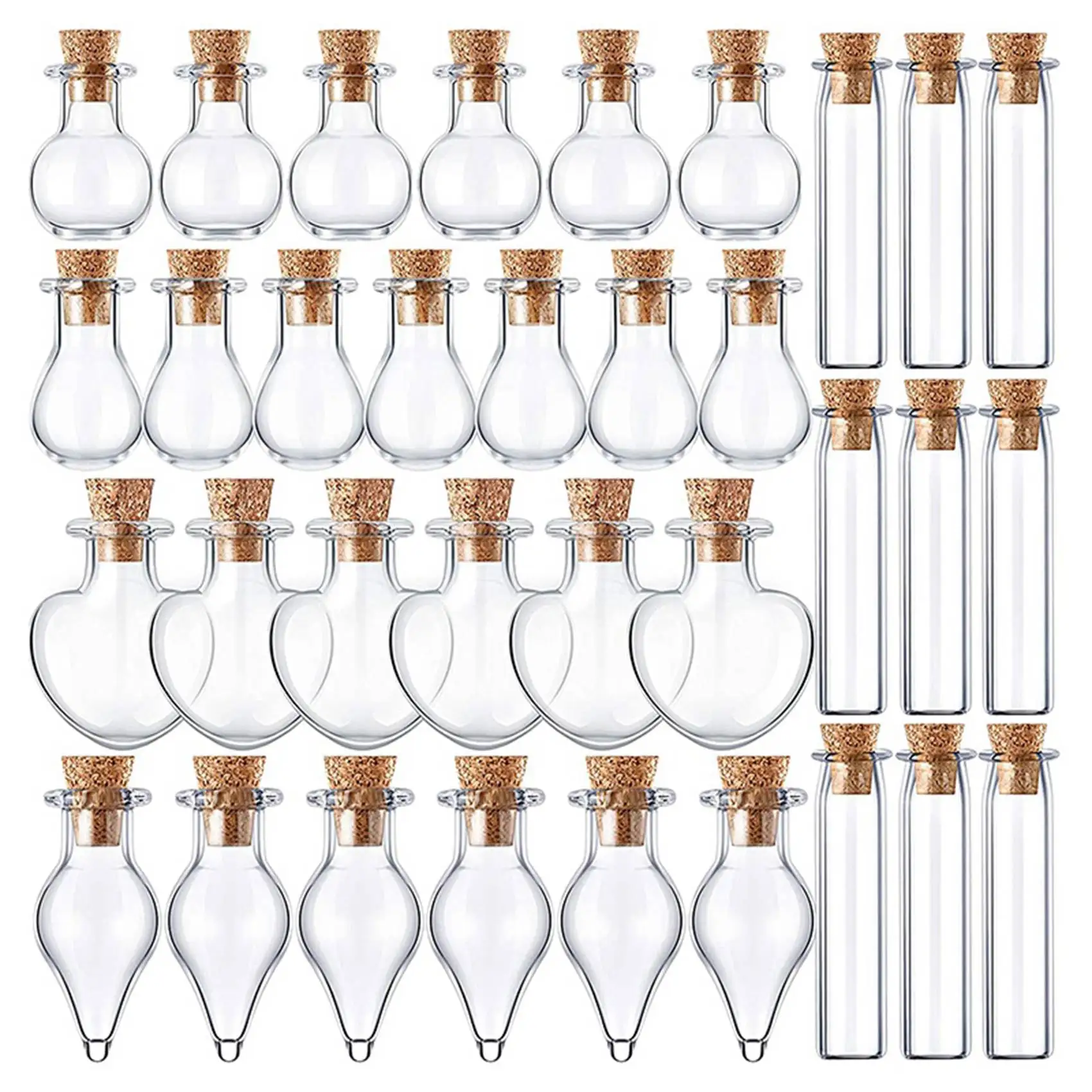 50 Штук маленьких мини-стеклянных баночек, бутылочек с пробковыми пробками, 5 форм, Крошечные Дрейфующие бутылочки с пожеланиями, поделки своими руками