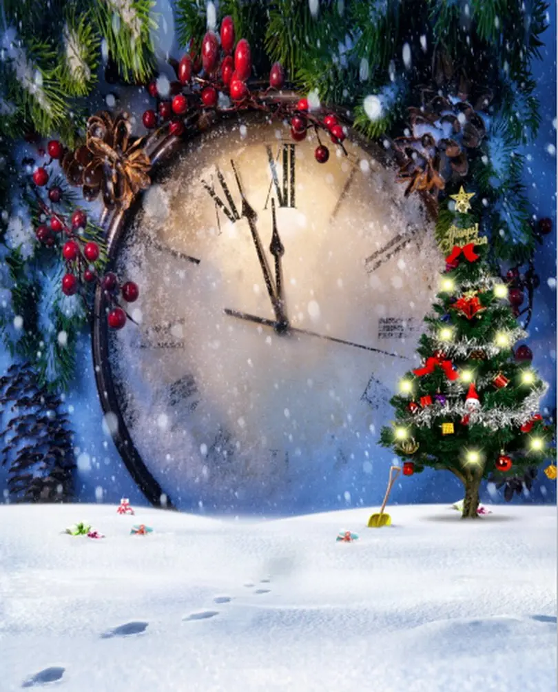 5x7 футов, Рождественская елка, Часы, Снежные фоны для фотосъемки, Реквизит для фотосъемки, студийный фон