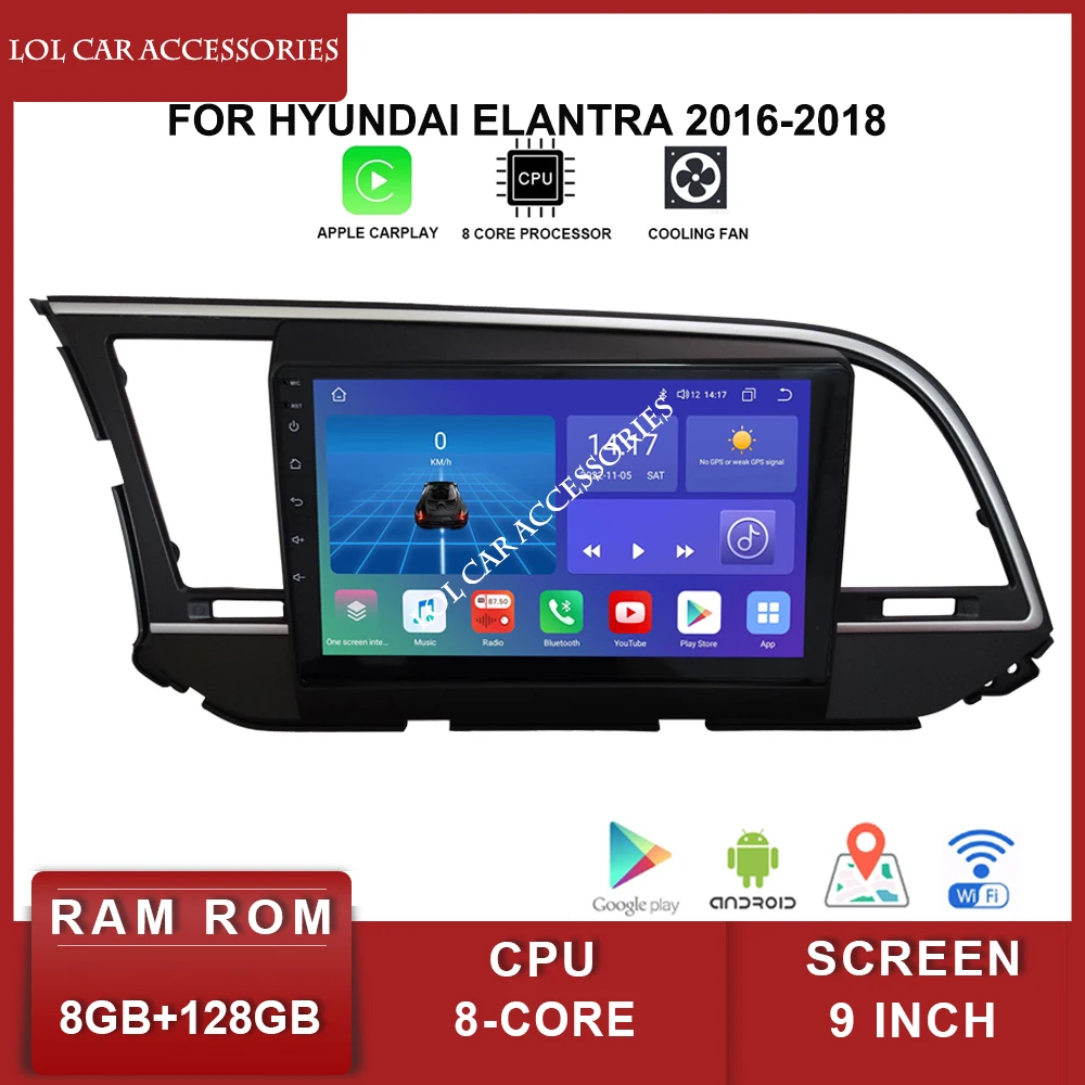 9 Дюймов Для Hyundai ELANTRA 2016-2018 Автомобильный Радиоприемник Стерео 8-Ядерный Android 12 QLED GPS Навигация Головное Устройство 2 Din Мультимедийный Плеер