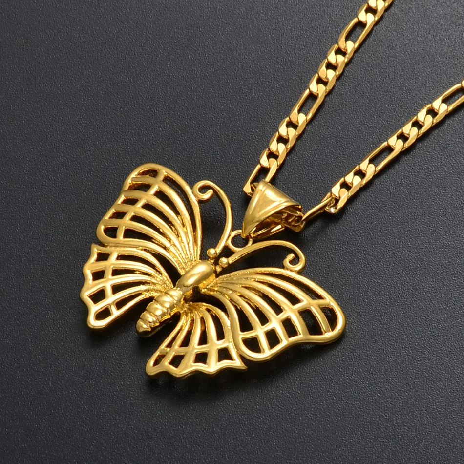 Anniyo Золотая Бабочка Кулон Цепи Ожерелья для Женщин Девочек Золотой Цвет Насекомое Ювелирный Орнамент #071202