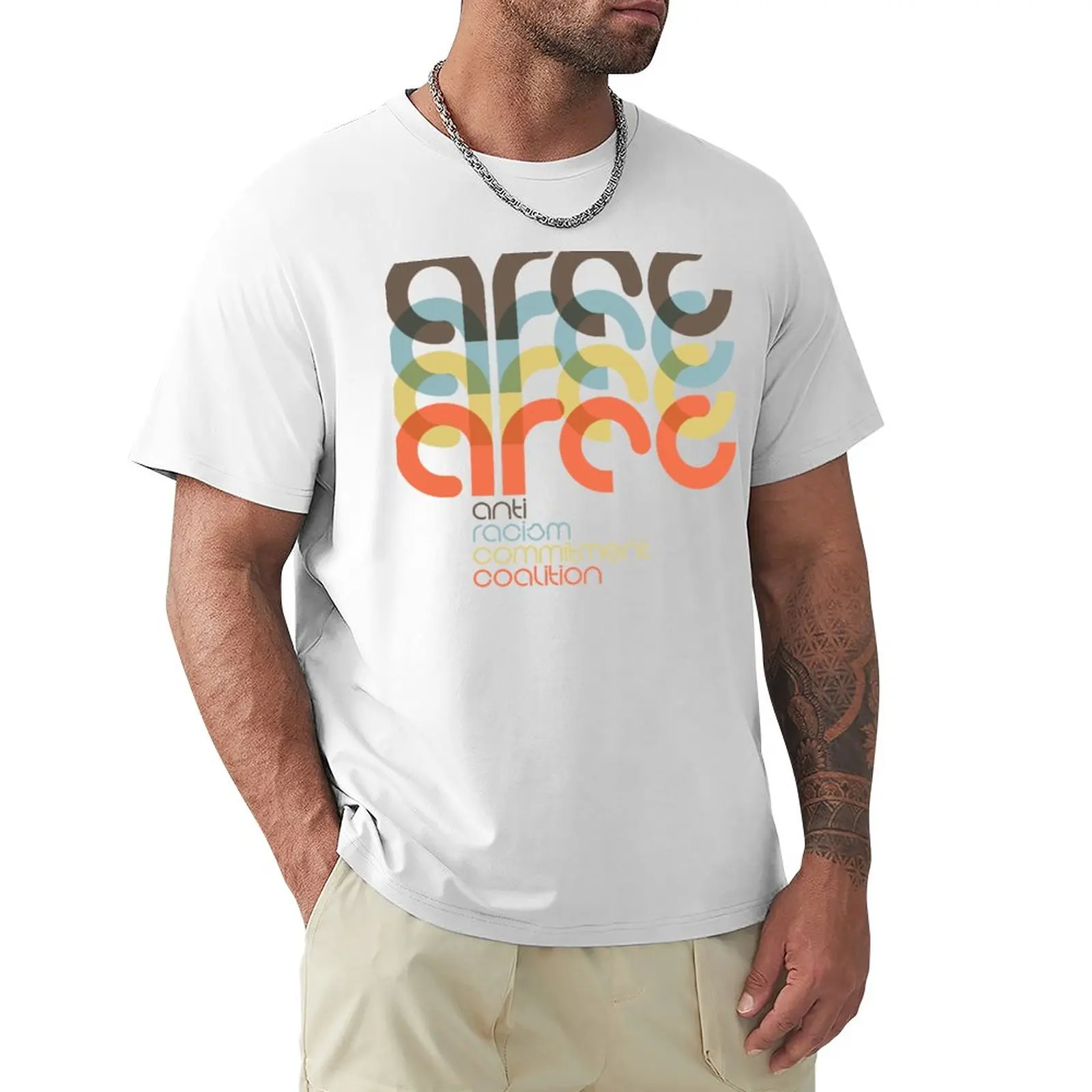 ARCC - Футболка со слоями логотипа, графическая футболка, одежда для хиппи, футболка оверсайз, мужская футболка
