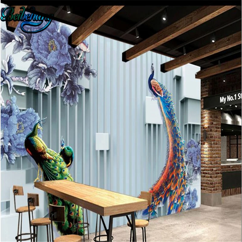 beibehang Зеленые и синие цветы павлина, насыщенные обои для создания 3D-фона для воды на стене на заказ