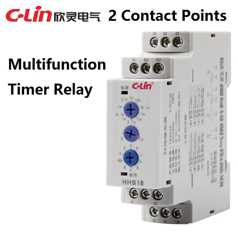 C-Lin Высокое качество HHS18 1шт AC 220V 2 контактные точки Многофункциональный Реле Таймера на din-рейке
