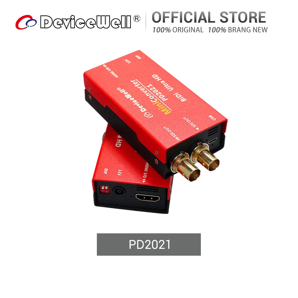 DeviceWell PD2021 с самоадаптивным мини-преобразователем Уровня вещания от 4K до двойного разрешения 12G-SDI с источником питания