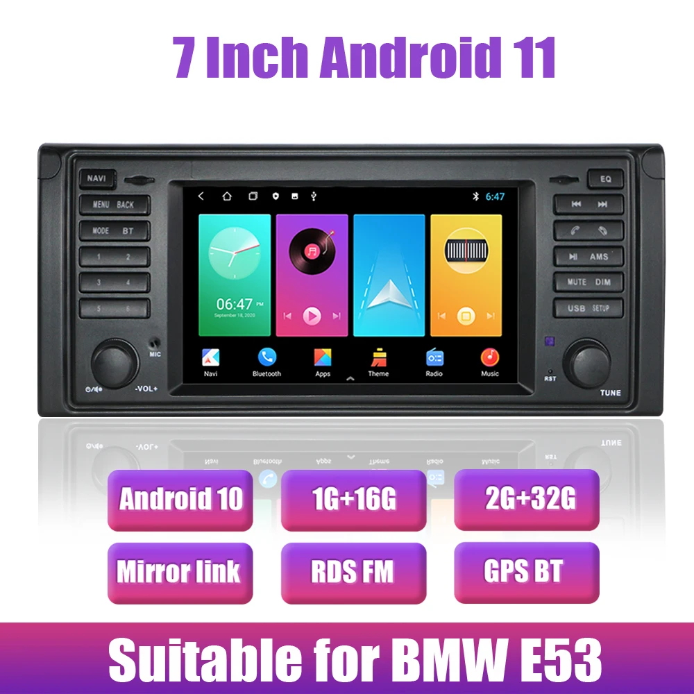 FM-радио, GPS-навигация, видеоплеер, 2 Din, зеркальная ссылка, Android 11 для BMW E53 1996-2007, автомобильное радио, мультимедиа, 7 дюймов