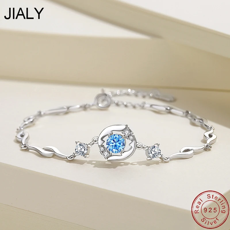 JIALY Blue AAA CZ Ocean Heart Европейский браслет из стерлингового серебра S925 пробы для женщин, подарок на День рождения, ювелирные изделия