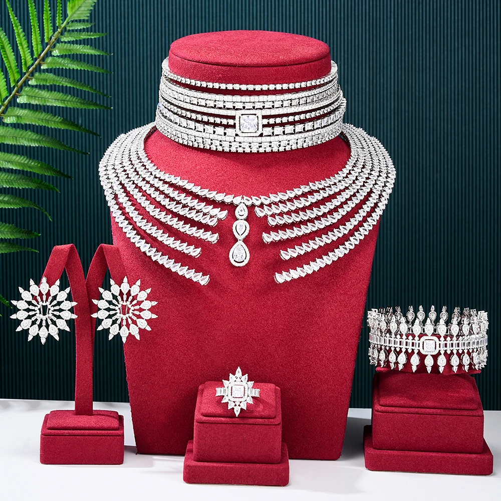 KellyBola Серьги и ожерелья с кубическим цирконием из блестящего хрусталя высшего качества, набор свадебных украшений, новейшие свадебные аксессуары
