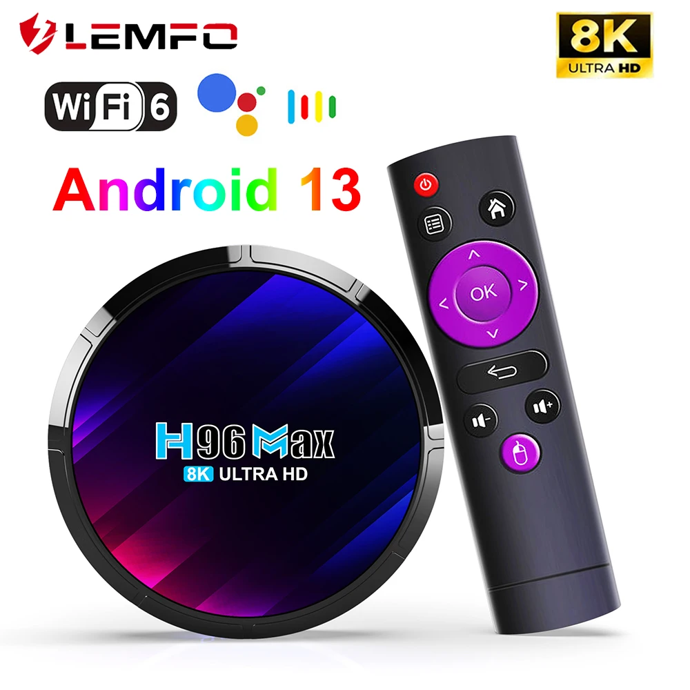 LEMFO H96 MAX RK3528 TV Box Android 13 8K 4K 6K Wifi6 4GB 64GB Медиаплеер Smart Set Top Box 100M Ethernet 2023 Google Voice
