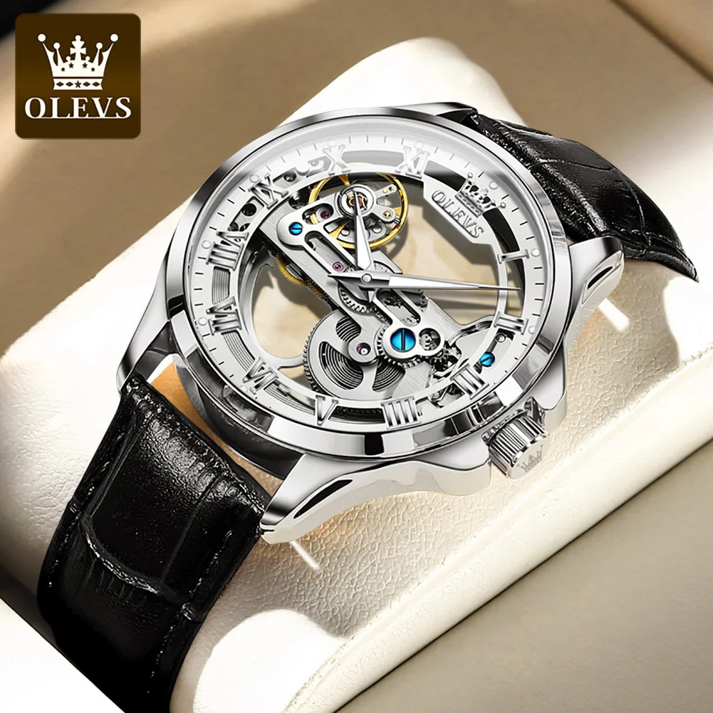 OLEVS Мужские модные автоматические механические часы, лидирующий бренд, повседневные деловые часы, мужские водонепроницаемые люминесцентные мужские наручные часы, мужские часы