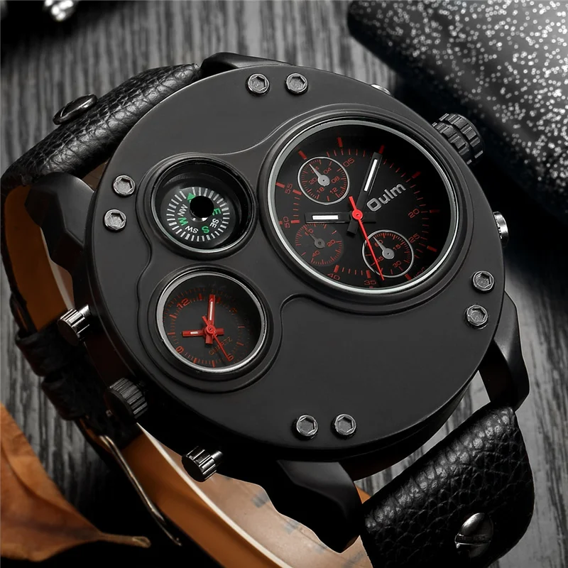 Oulm HP3741 Уникальные мужские часы с двумя часовыми поясами кварцевые наручные часы с 3D большим циферблатом повседневные мужские спортивные часы relogio masculino