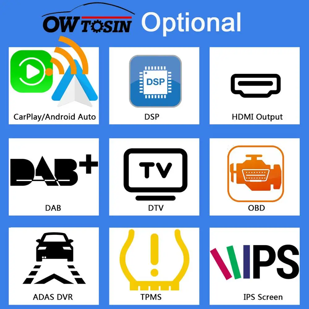 Owtosin Опционально За Дополнительную Плату Для Беспроводного CarPlay Android Auto DSP DAB TV OBD ADAS DVR TPMS IPS Экран HDMI выход
