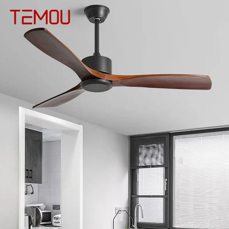 TEMOU Современный потолочный вентилятор с лампой, винтажные деревянные светильники в американском стиле, светодиодный пульт дистанционного управления для дома, спальни, гостиной