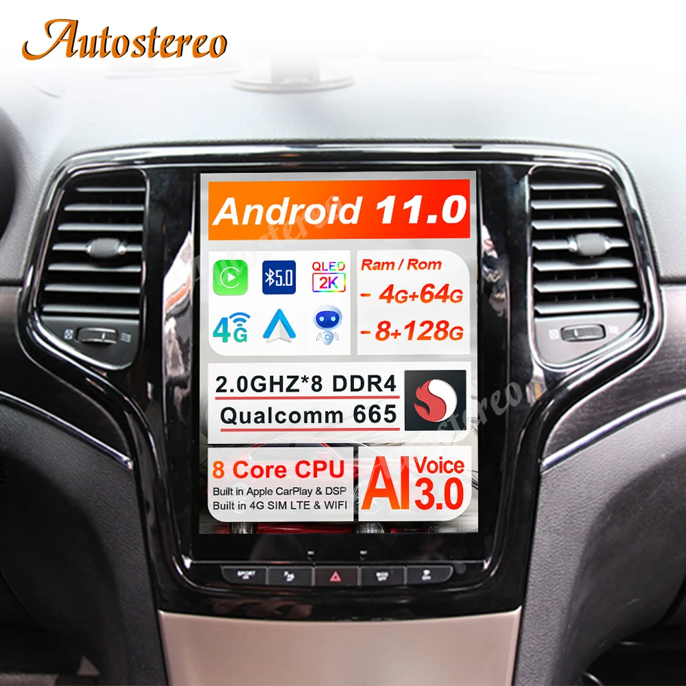 Tesla Style G6 Android 11 для Jeep Grand Cherokee 2014-2020 Автомобильный мультимедийный плеер GPS Навигация Стерео головное устройство Вертикальный экран