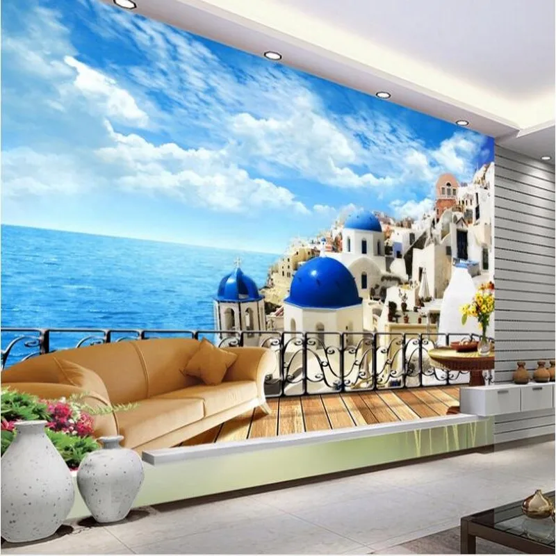 wellyu Custom large fresco HD blue sky Aegean 3D TV background обои для стен papel de parede para quarto