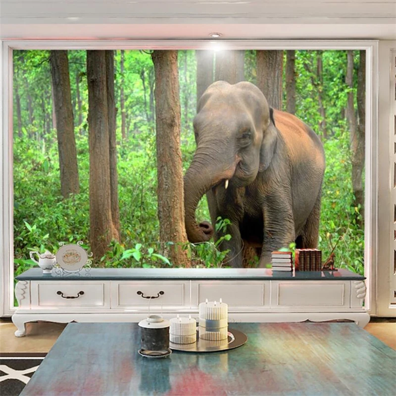 wellyu HD Лесной слон Южная Азия изготовленная на заказ большая фреска обои из зеленой шелковой ткани papel de parede para quarto