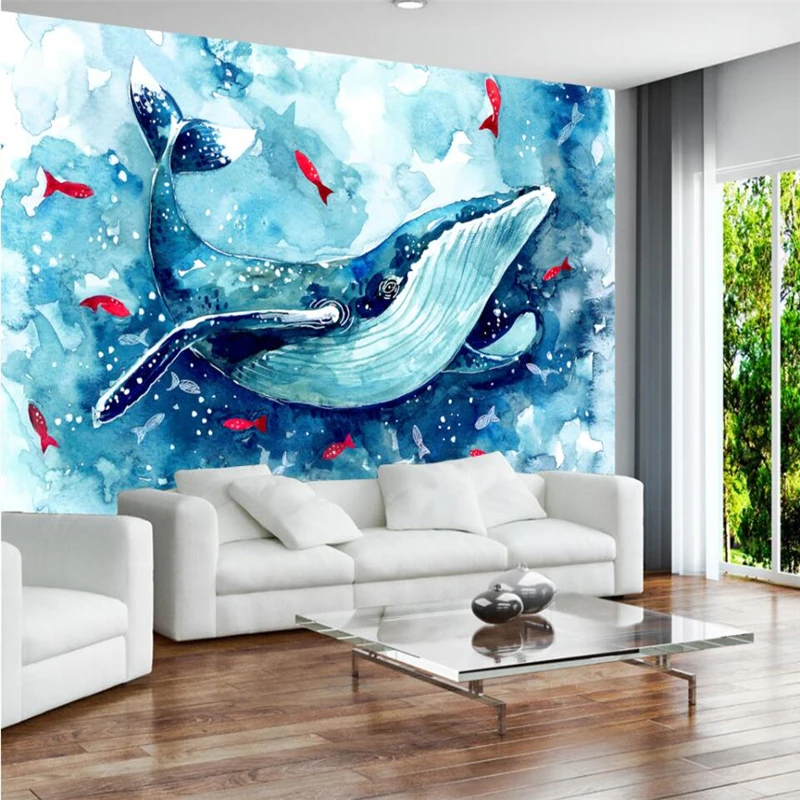 wellyu Современный простой абстрактный фон с акварельной росписью мультяшного кита, обои с большой фреской на заказ
