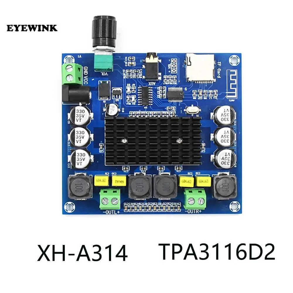 XH-A314 Высокомощная цифровая плата усилителя мощности Bluetooth tpa3116d2 Модуль Bluetooth 5.0 поддерживает карты aux и TF
