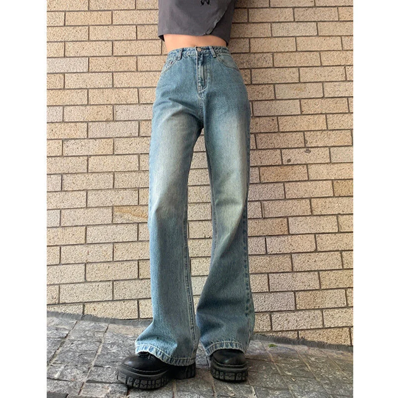 Y2K Уличная одежда, винтажные мешковатые джинсы с высокой талией, женские 90-е для брюк, Женские джинсовые широкие брюки-клеш
