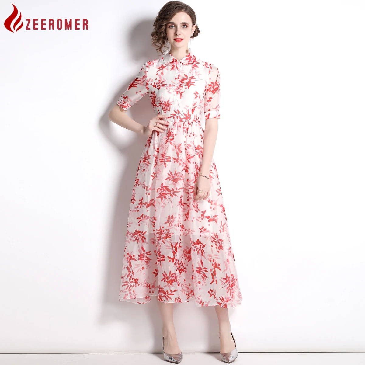 ZEEROMER 2023, Летнее Модное Элегантное Шифоновое Платье-Рубашка, Женское Платье с воротником 