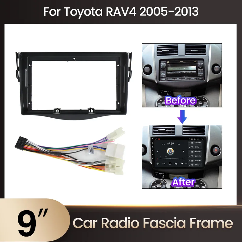 Автомагнитола 2 Din, стереосистема, 9-дюймовая рамка для Toyota RAV4 2006-2012, аудиоустановочный адаптер, комплекты рамок для лицевой панели, DVD-панель управления