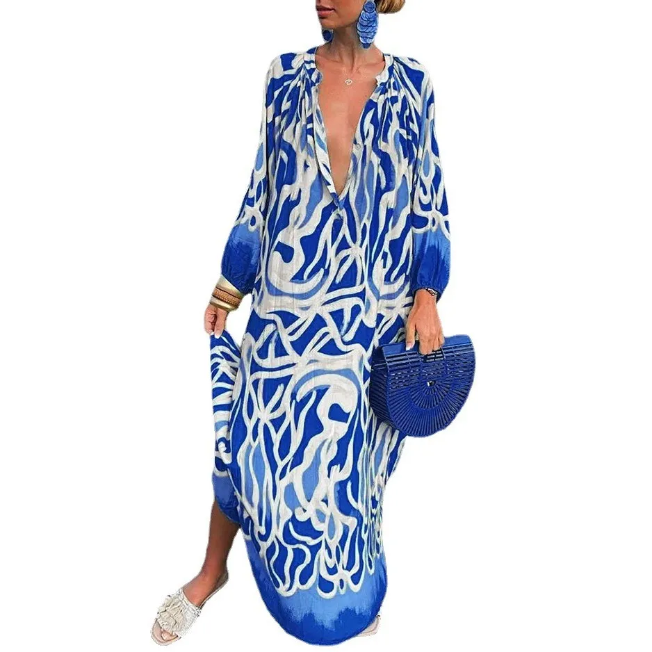 Африканские Платья Для Женщин, Сексуальное Длинное Платье С Запахом На Груди, Модное Платье С V-образным Вырезом, Свободное Вечернее Платье Дашики С Длинным Рукавом 2023, Летнее Платье Vestidos XL