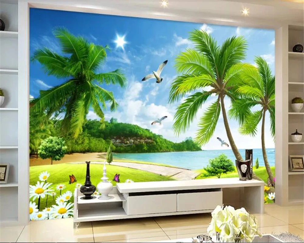 бейбеханг 3D обои HD морской пейзаж обои для рабочего стола домашний декор кокосовая пальма пляж обои ТВ фон декоративная фреска