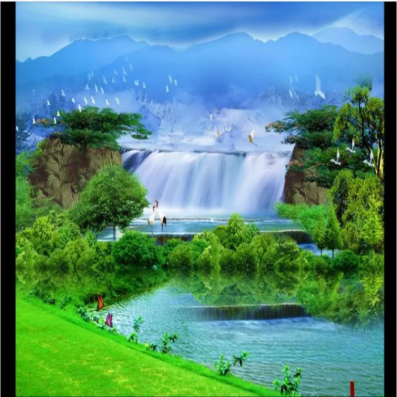 большие фрески wellyu на заказ горы, окруженные водопадом телевизионный фон пейзаж обои защита окружающей среды