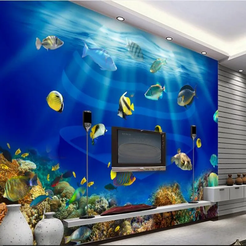 большие фрески wellyu на заказ Ocean World Heart Fish Тропические рыбы 3D стерео ТВ обои papel de parede para quarto