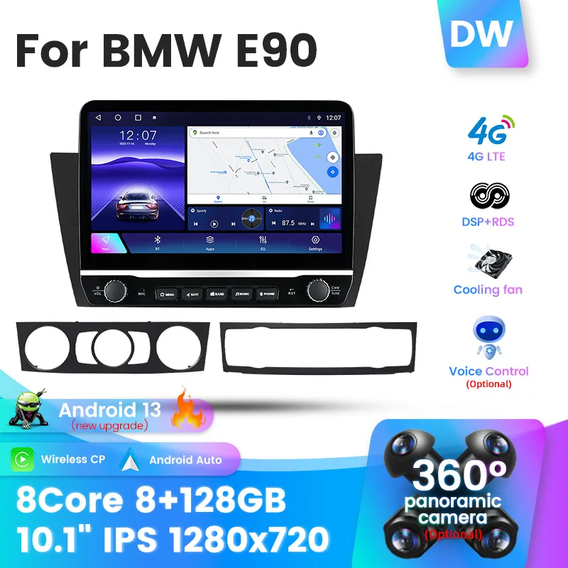 Большой экран 8G + 128G Android 13 Автомобильный Радиоприемник Мультимедийный Аудиоплеер Навигация Видео Для BMW 3-Серии E90 E91 E92 E93 2005-2013