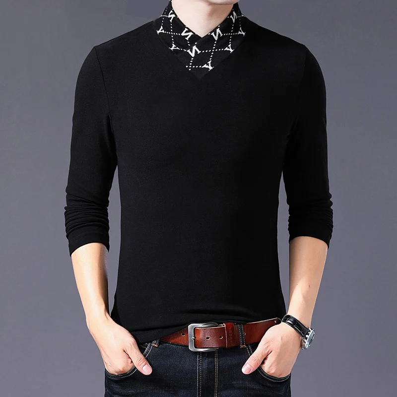 Весенне-осенняя новая хлопчатобумажная мужская одежда, футболка с лацканами и вышивкой, повседневная мужская футболка с надписями оверсайз