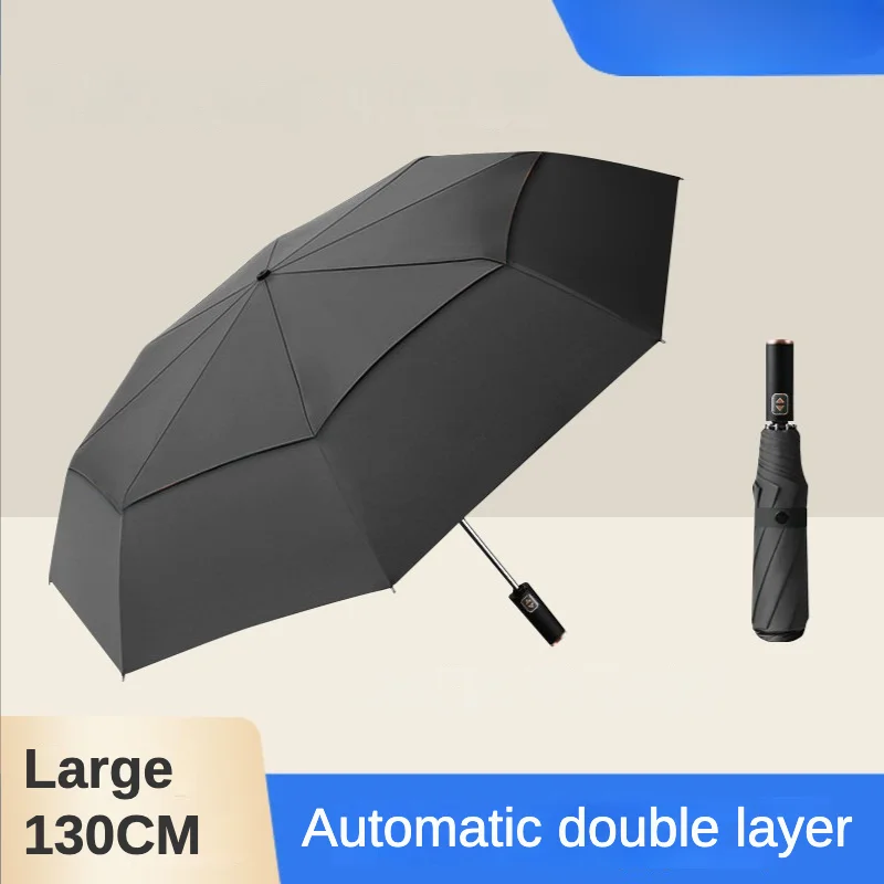 Ветрозащитный прочный большой двухслойный автоматический складной зонт 130 см для мужчин, водонепроницаемый зонт, большие зонты от солнца и дождя