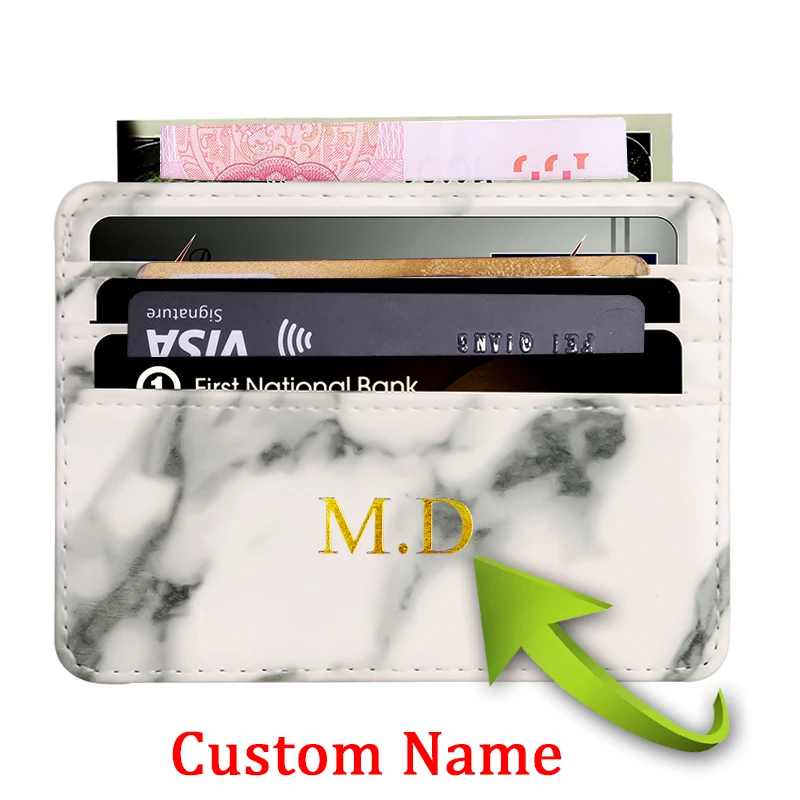 Гравировка имени RFID Блокирующий держатель для карт Кошелек Чехол для кредитных удостоверений личности для мужчин и женщин RFID Блокирующий Держатель для карт Минималистичный кошелек