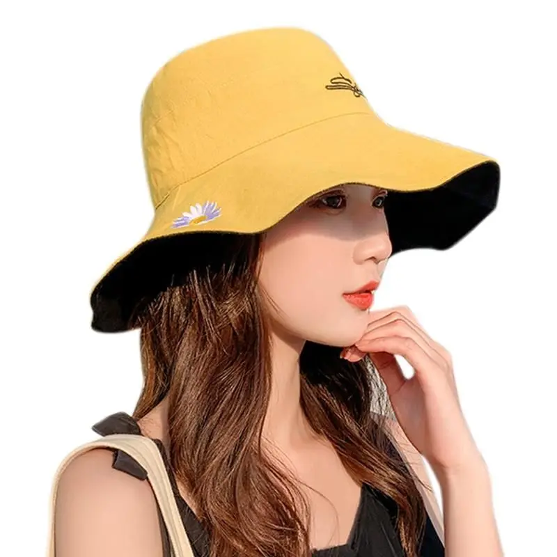 Двусторонняя Маленькая Рыбацкая шляпа с ромашкой, женская Летняя шляпа, закрывающая лицо, солнцезащитный козырек, Летняя Большая солнцезащитная шляпа