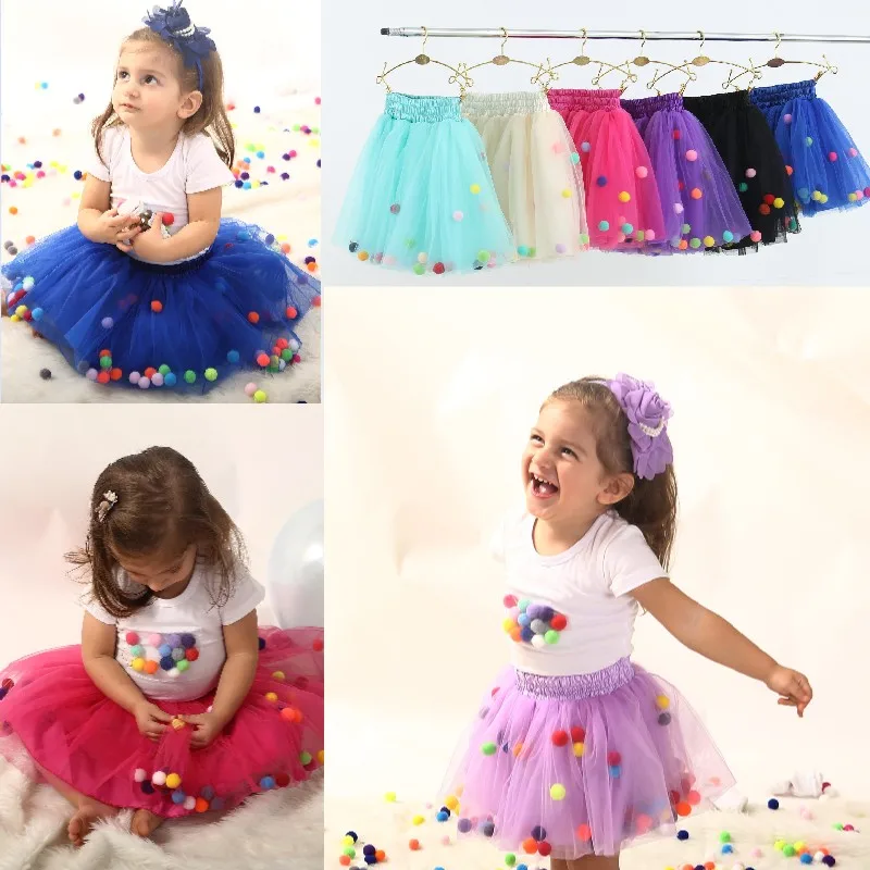 Детская юбка-пачка, разноцветная тюлевая юбка-пачка, мини-платье принцессы с помпонами, детская одежда, Нижняя юбка, одежда для девочек