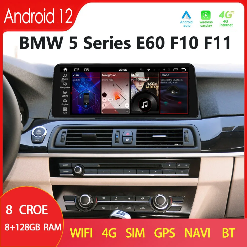 Для BMW 5 Серии Android 12 E60 206to2010 Carplay Автомобильное Радио GPS Навигация Мультимедийный Плеер HD Сенсорный Экран 8 Core 8G + 128G 4G