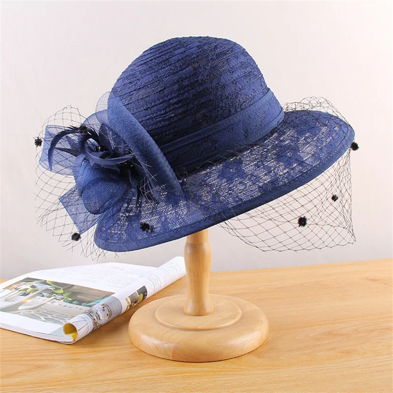 Женская летняя солнцезащитная шляпа с вуалью, кружевная шляпа с широкими полями и бантом, Элегантная цветочная свадебная Кентуккийская дерби-панама для леди