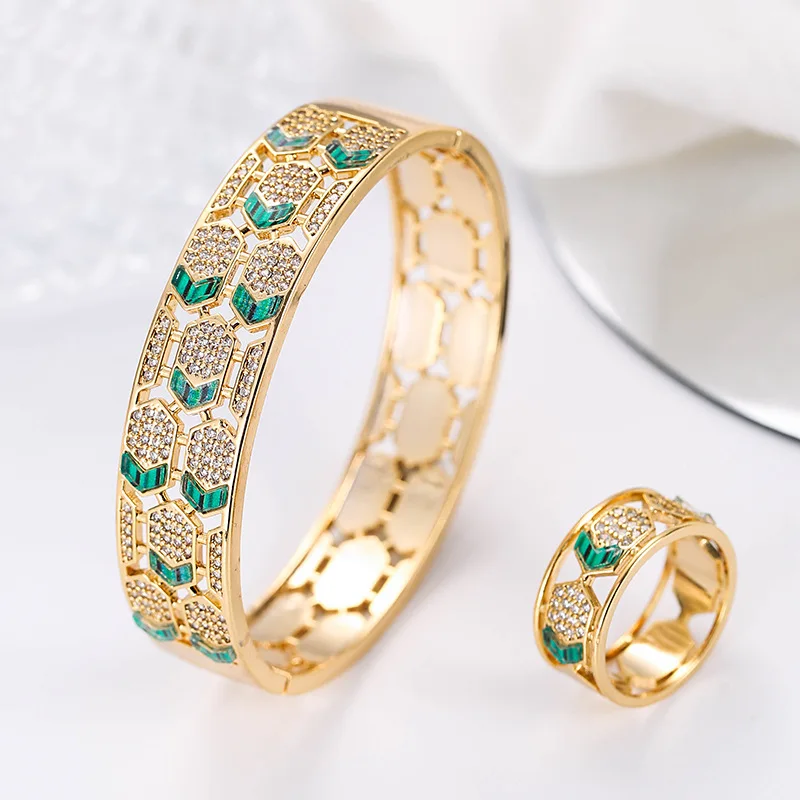 Женская модная оболочка, индивидуальное кольцо-браслет, 2 шт., набор ювелирных изделий из высококачественного 3А циркона