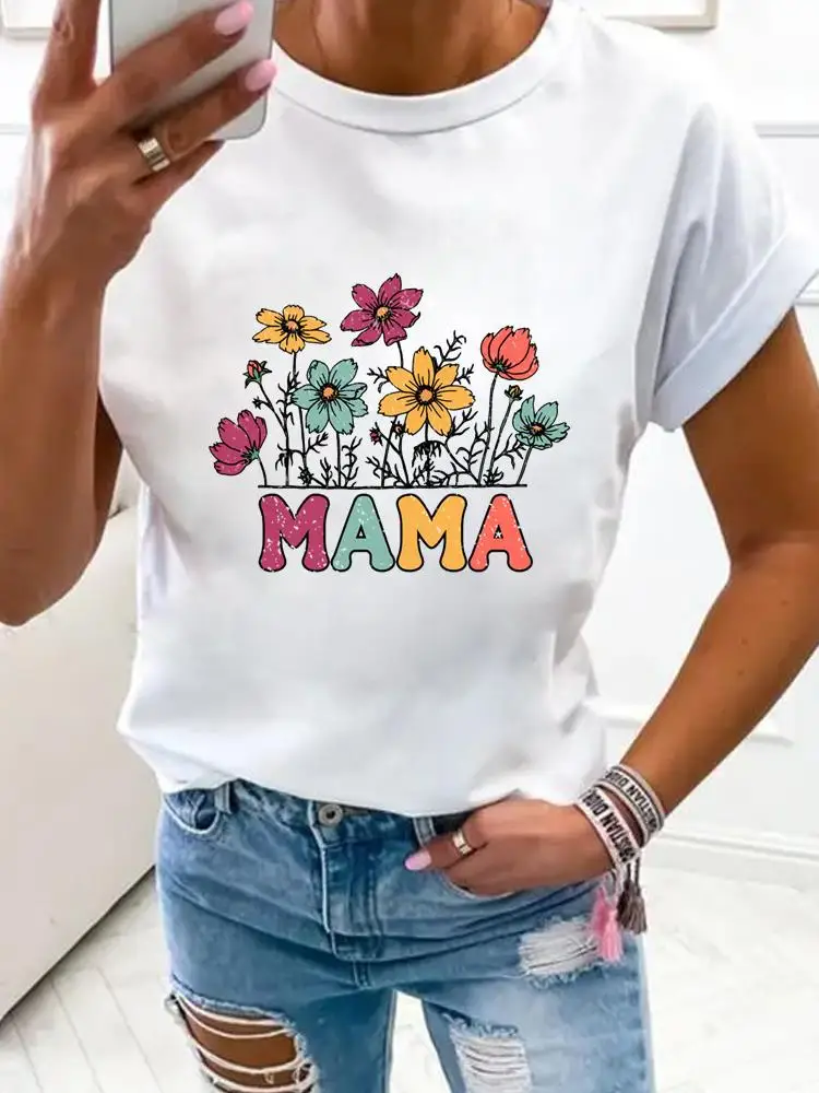Женская цветочная мама, тренд 90-х, модная одежда, футболка с принтом, летний базовый топ, футболка с коротким рукавом, графические футболки