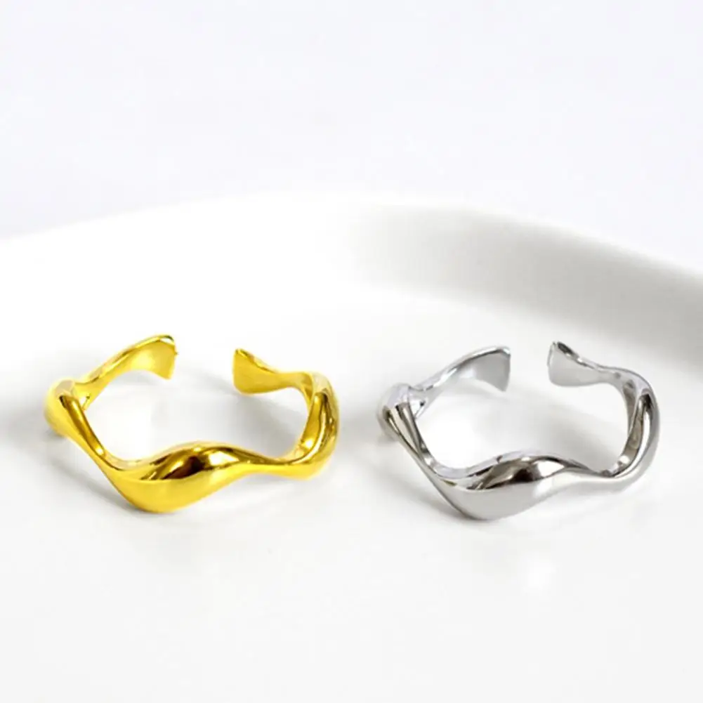 Женское кольцо на открывающийся палец геометрического однотонного цвета с нерегулярной волной, гладкое обручальное кольцо, ювелирный аксессуар anillos mujer кольца