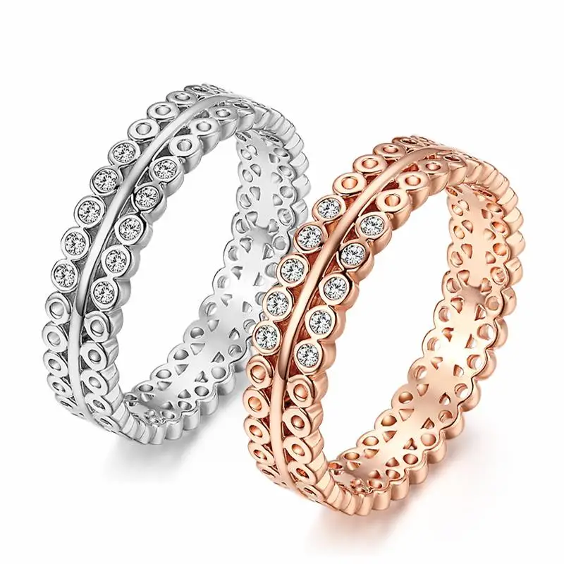 Женское простое кольцо, круглое, выдолбленное, Розовое золото, Модные австрийские кристаллы, полноразмерные ювелирные изделия высшего качества, Серебряный цвет R413