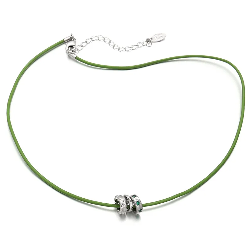 Зеленый кожаный шнур, циркон, ожерелье на ключицу, женские новинки весны/лета 2023 г.