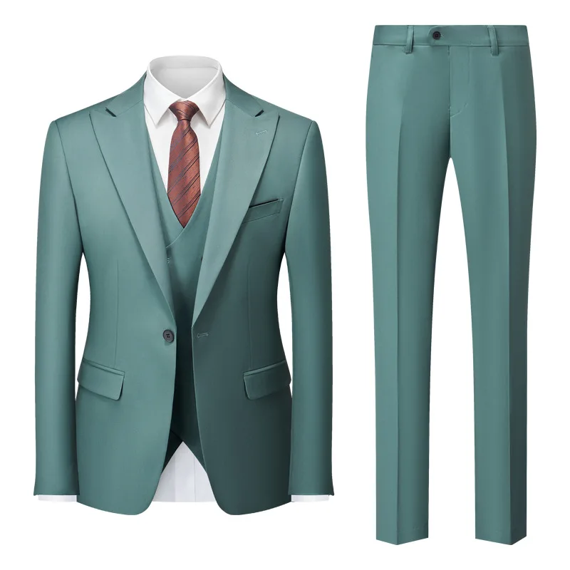 Зеленый мужской костюм Lansboter, комплект из 3 предметов, деловой, повседневный, формальный для свадьбы и банкета Жениха, комплект из пиджака, жилета и брюк